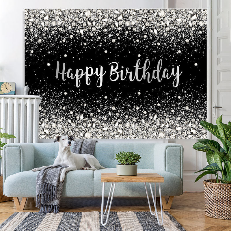 Lofaris Black Silver Bokeh Diamond Glitter Birthday Backdrop