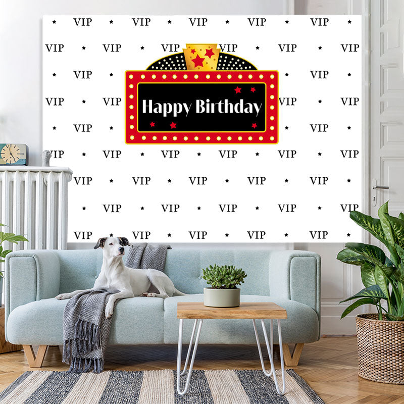 Lofaris Black Vip And Five-pointed Star Happy Birthday Backdrop