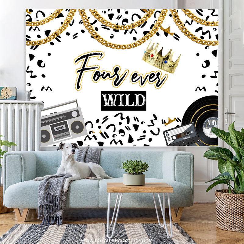 Lofaris Black White Gold Crown Forever Wild Birthday Backdrop