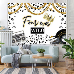 Lofaris Black White Gold Crown Forever Wild Birthday Backdrop
