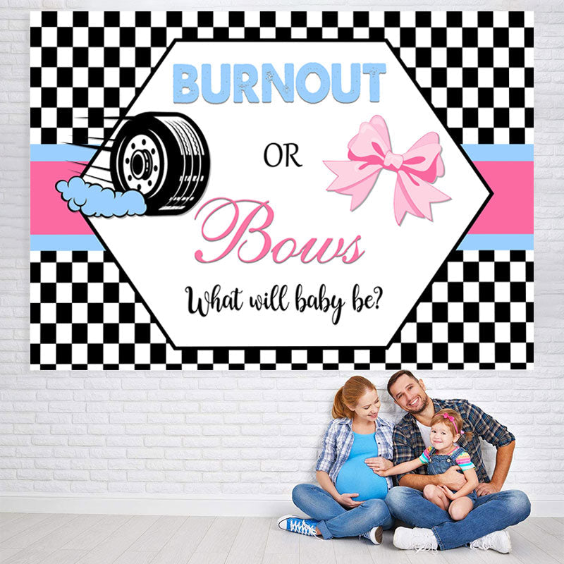 Lofaris Black White Grid Burnout Or Bows Backdrop for Baby Shower