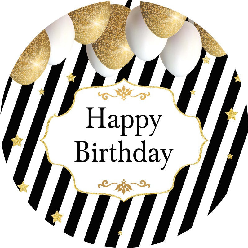 Lofaris Black White Stripes Round Balloons Birthday Backdrop