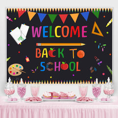 Lofaris Blackoard Welcome Back To School Colored Flag Backdrop