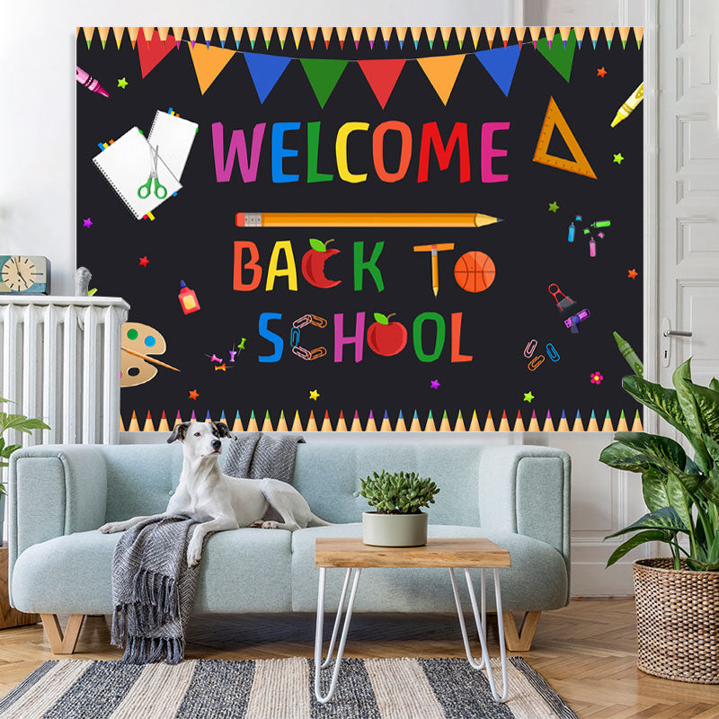 Lofaris Blackoard Welcome Back To School Colored Flag Backdrop