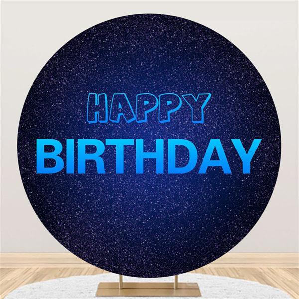 Lofaris Blue And Black Glitter Round Happy Birthday Backdrop