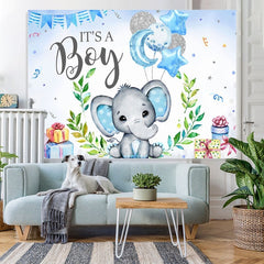 Lofaris Blue And Glitter Balloon Elephant Baby Shower Backdrop