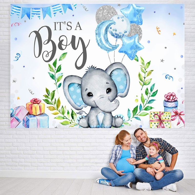 Lofaris Blue And Glitter Balloon Elephant Baby Shower Backdrop