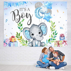 Lofaris Blue And Glitter Balloon Elephant Baby Shower Backdrop