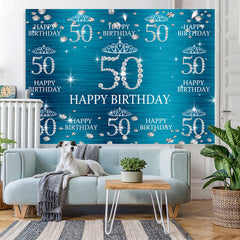 Lofaris Blue And Glitter Bokeh Happy 50Th Birthday Backdrop