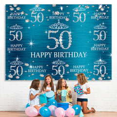 Lofaris Blue And Glitter Bokeh Happy 50Th Birthday Backdrop