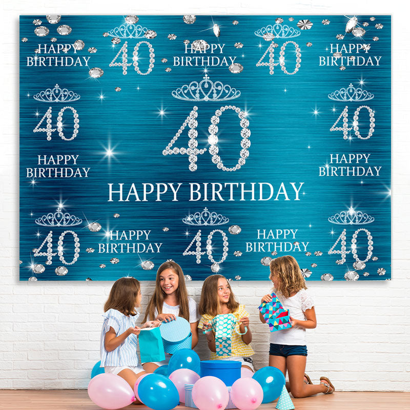 Lofaris Blue And Glitter Crown Happy 40Th Birthday Backdrop