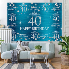 Lofaris Blue And Glitter Crown Happy 40Th Birthday Backdrop