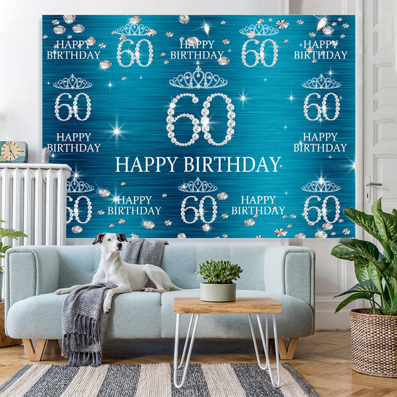 Lofaris Blue And Glitter Crown Happy 60Th Birthday Backdrop