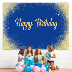 Lofaris Blue And Gold Glitter Birthday Backdrop For Decoration