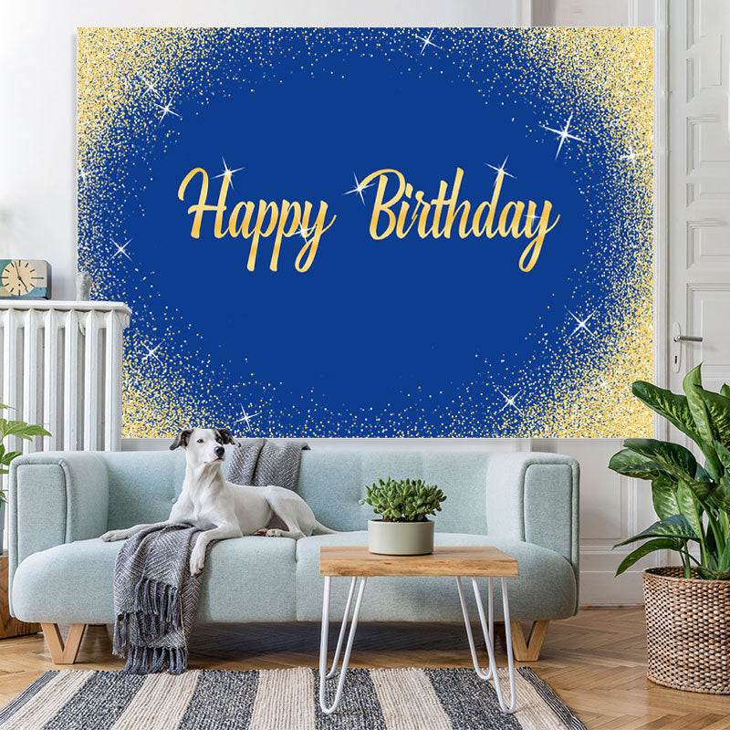 Lofaris Blue And Gold Glitter Birthday Backdrop For Decoration