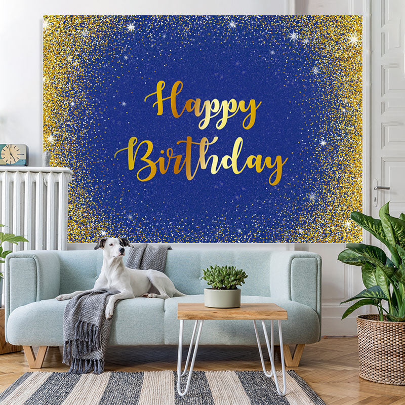 Lofaris Blue And Gold Glitter Happy Birthday Theme Backdrop