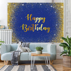 Lofaris Blue And Gold Glitter Happy Birthday Theme Backdrop