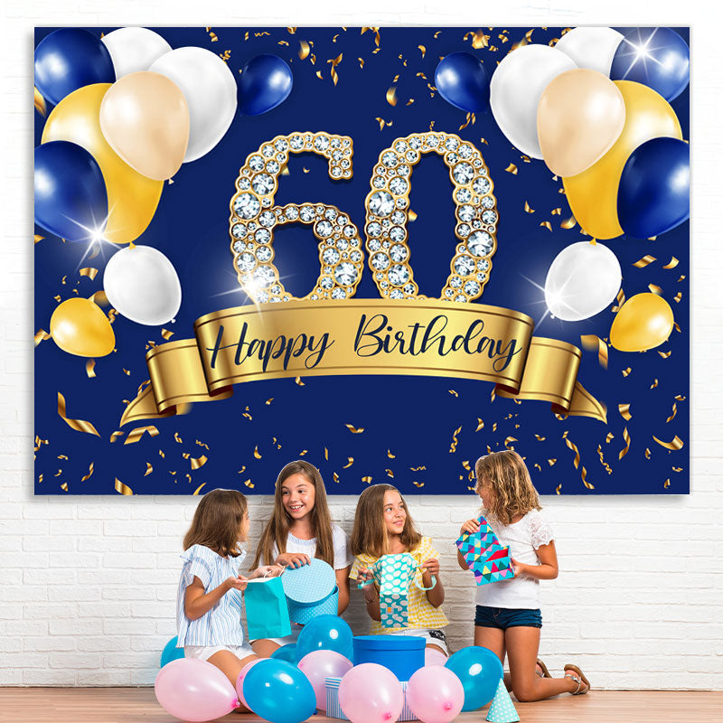 Lofaris Blue And Golden Balloon Happy 60Th Birthday Backdrop
