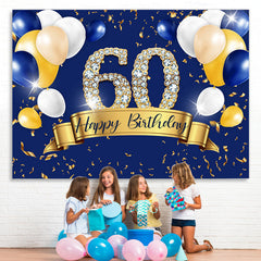 Lofaris Blue And Golden Balloon Happy 60Th Birthday Backdrop