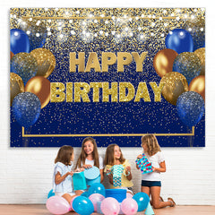 Lofaris Blue and Golden Balloon Lights Happy Birthday Backdrop