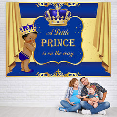 Lofaris Blue and Golden Crown Baby Shower Backdrop for Prince