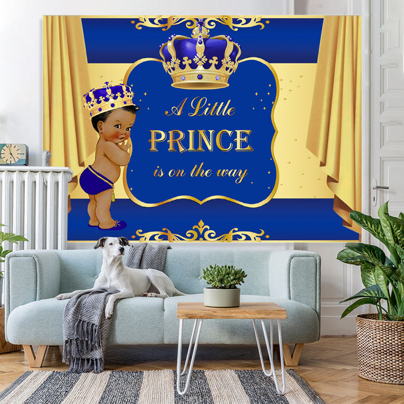 Lofaris Blue and Golden Crown Baby Shower Backdrop for Prince
