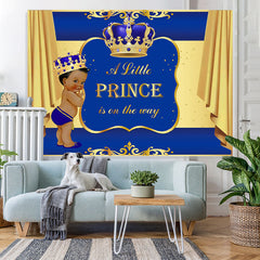 Lofaris Blue and Golden Crown Baby Shower Backdrop for Prince