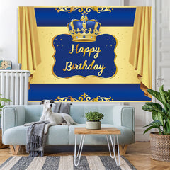 Lofaris Blue and Golden Crown Happy Birthday Party Backdrop