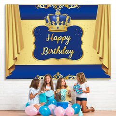 Lofaris Blue and Golden Crown Happy Birthday Party Backdrop
