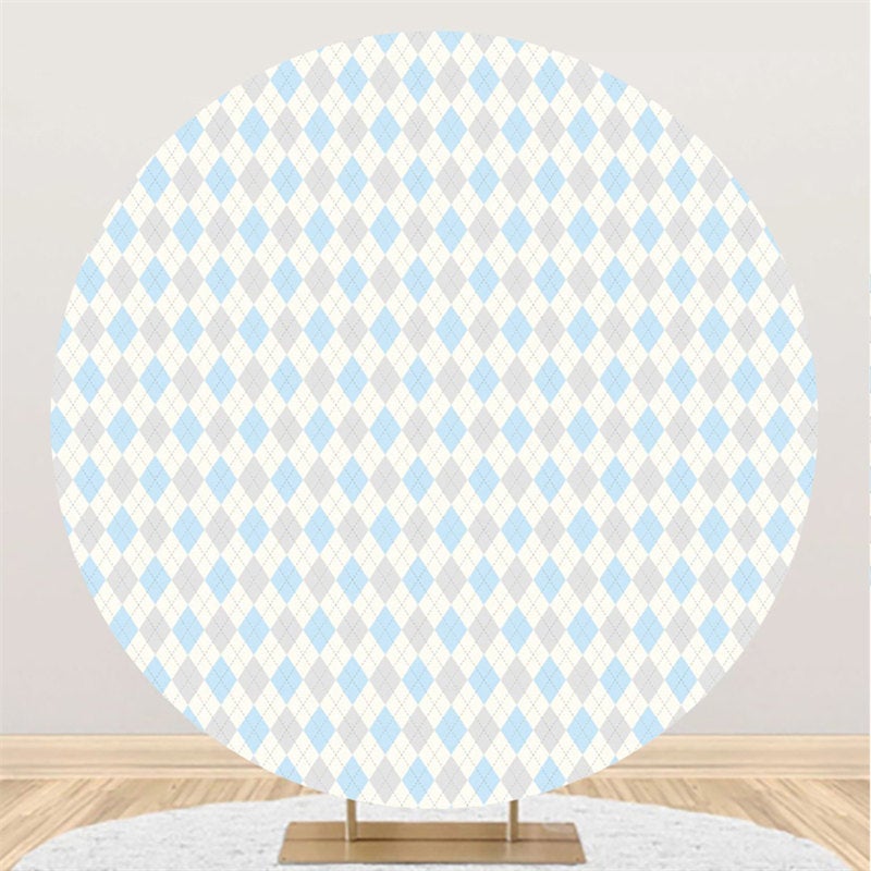 Lofaris Blue And Grey Pattern Round Birthday Party Backdrop