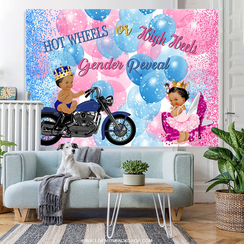 Lofaris Blue And Pink Balloons Glitter Gender Reveal Backdrop