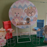 Lofaris Blue And Pink Cute Teddy Bear Round Baby Shower Backdrop