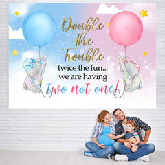 Lofaris Blue And Pink Elephant Theme Twins Baby Shower Backdrop