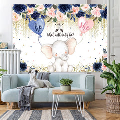 Lofaris Blue And Pink Flowers Elephant Baby Shower Backdrop