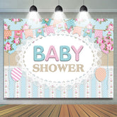 Lofaris Blue And Pink Flowers Flags Themed Baby Shower Backdrop