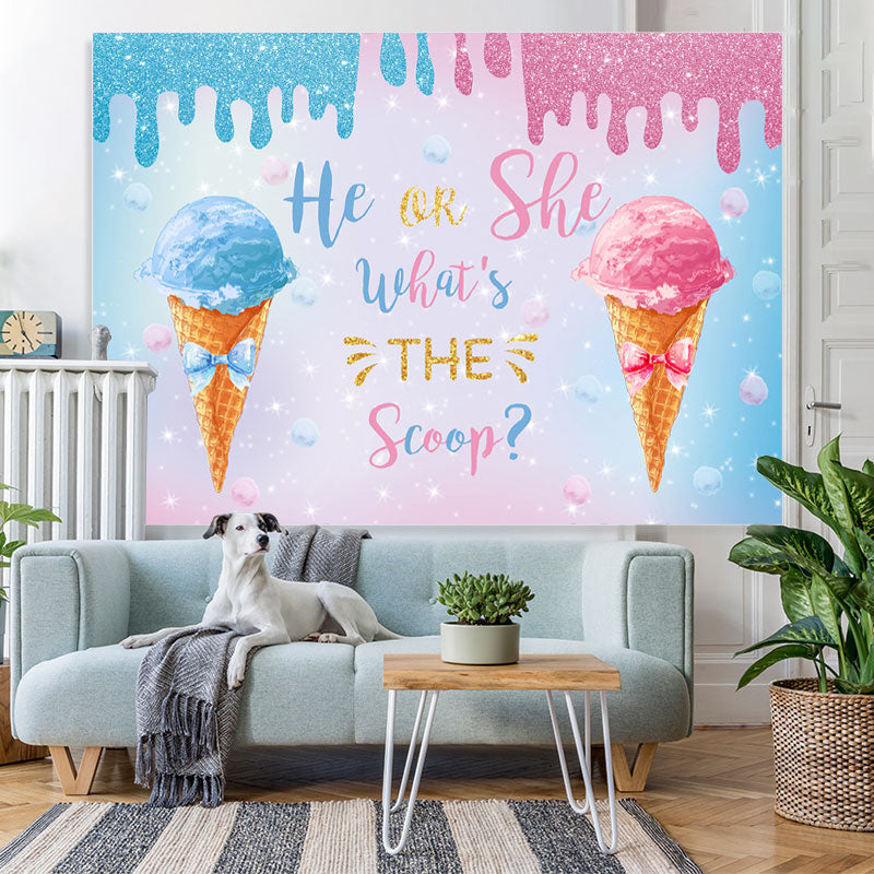 Lofaris Blue And Pink He Or She Ice Cream Baby Shower Backdrop