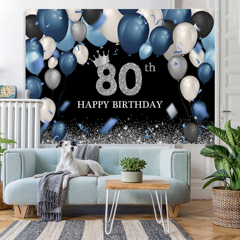 Lofaris Blue And Silver Balloons Happy 80Th Birthday Backdrop