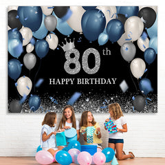 Lofaris Blue And Silver Balloons Happy 80Th Birthday Backdrop