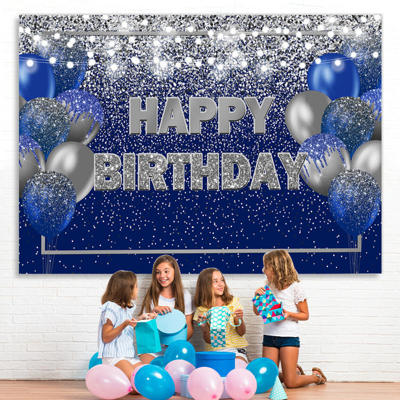 Lofaris Blue and Silver Bokeh Balloon Happy Birthday Backdrop