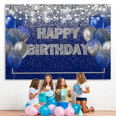 Lofaris Blue and Silver Bokeh Balloon Happy Birthday Backdrop