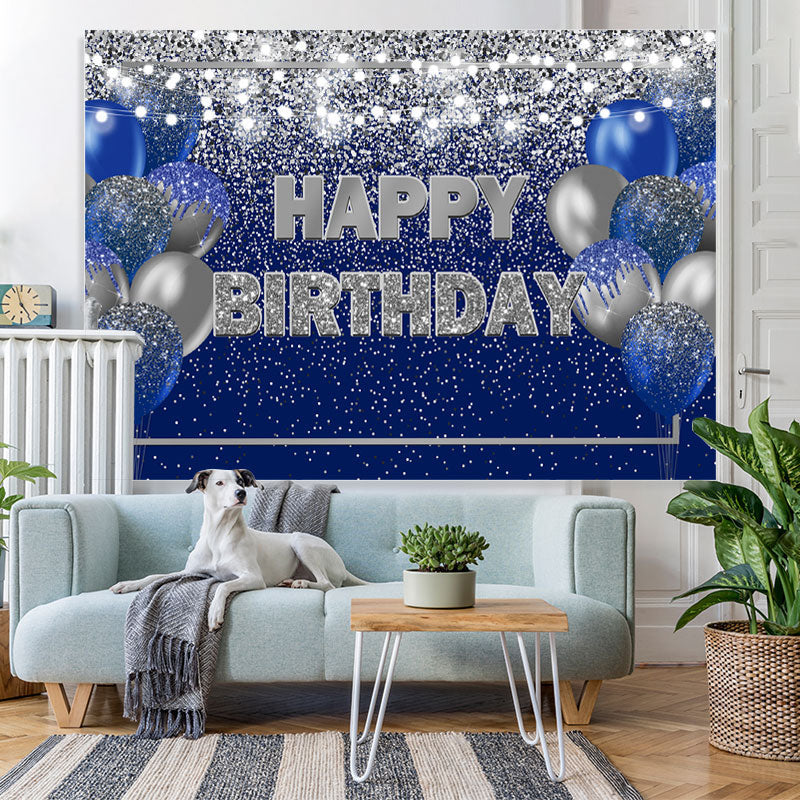 Lofaris Blue and Silver Bokeh Balloon Happy Birthday Backdrop
