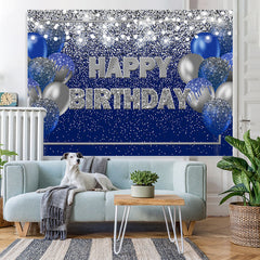 Lofaris Blue and Silver Bokeh Balloon Happy Birthday Backdrop