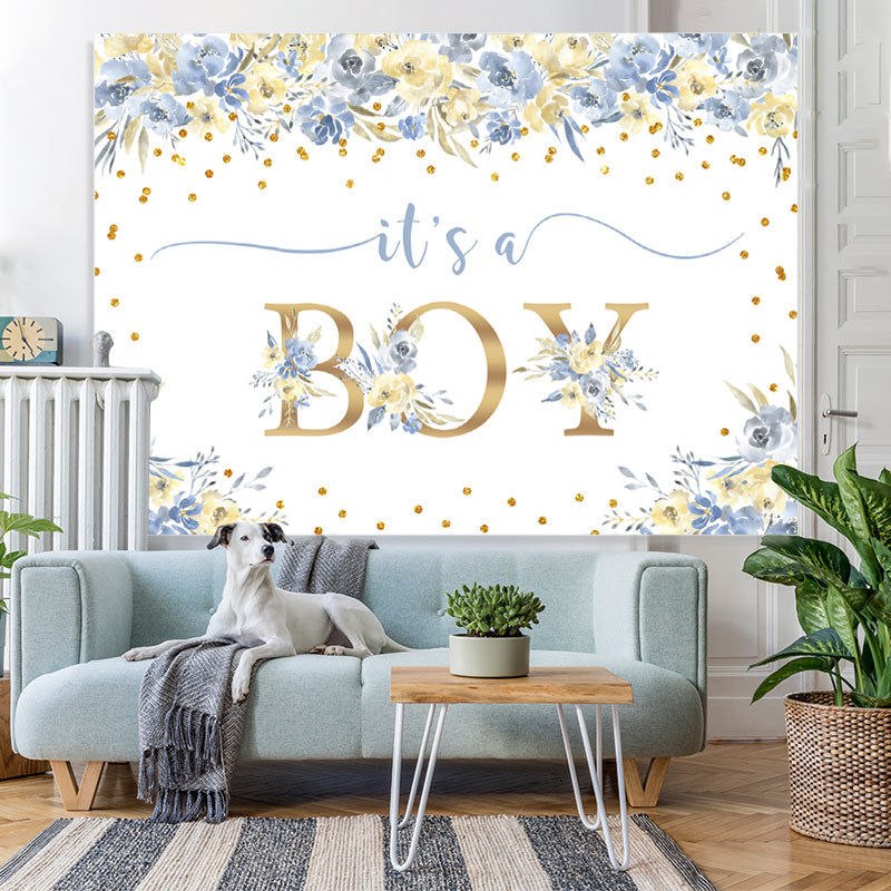 Lofaris Blue And White Floral Its A Boy Baby Shower Backdrop