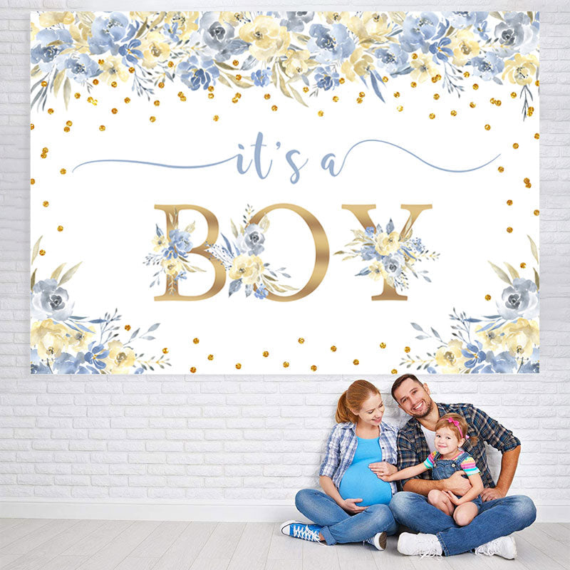 Lofaris Blue And White Floral Its A Boy Baby Shower Backdrop