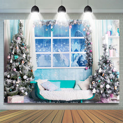 Lofaris Blue And White Snowy Winter Merry Christmas Backdrop