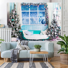 Lofaris Blue And White Snowy Winter Merry Christmas Backdrop