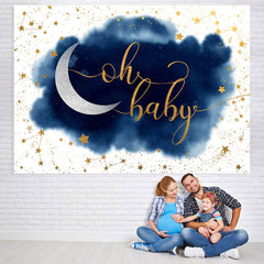 Lofaris Blue And White With Glitter Stars Baby Shower Backdrop