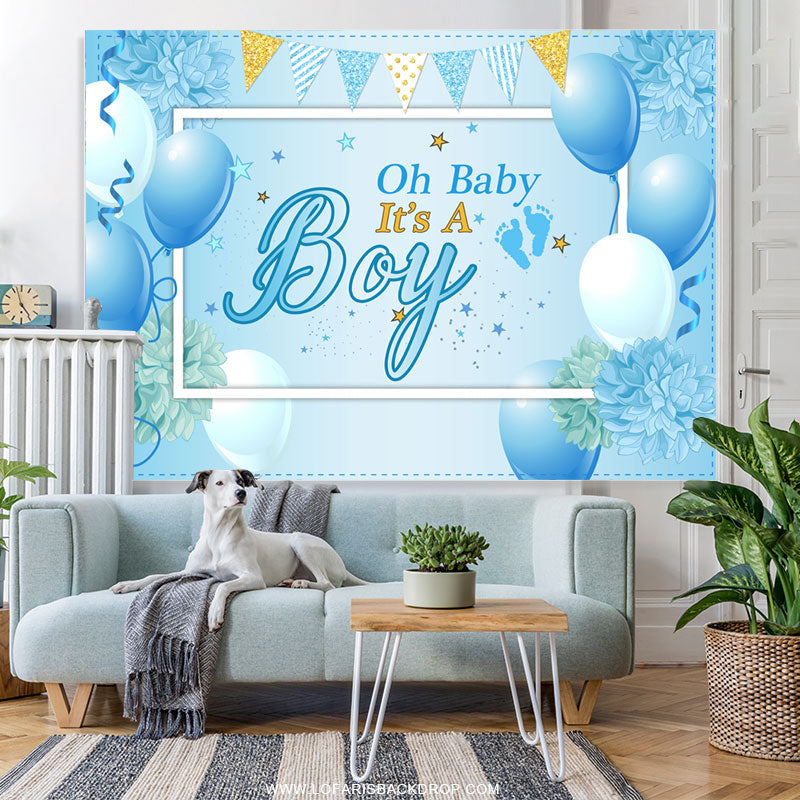 Lofaris Blue Balloon And Flags Its A Boy Baby Shower Backdrop
