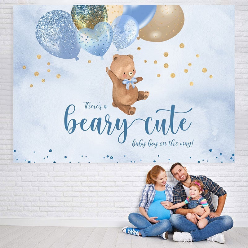 Lofaris Blue Balloons and Cute Teddy Bear Baby Shower Backdrop