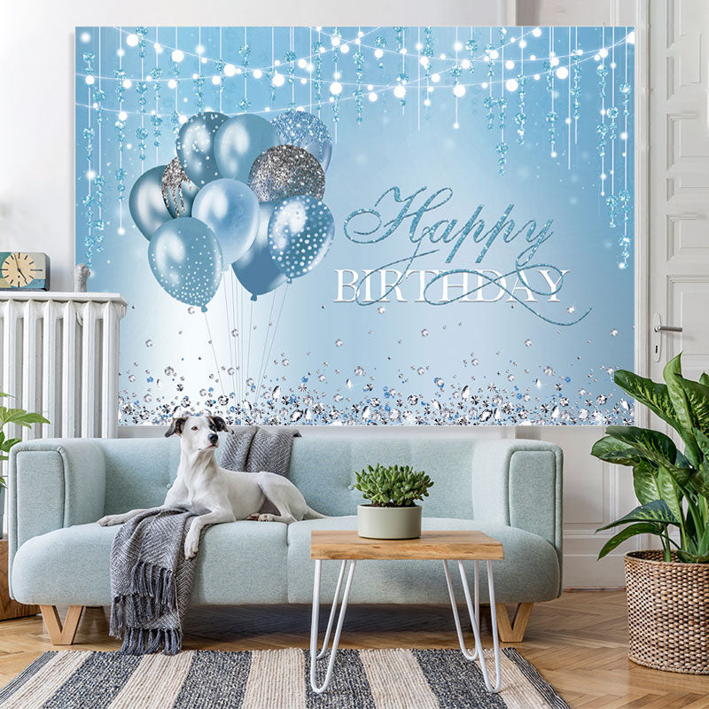 Lofaris Blue Balloons Diamonds String Lights Happy Birthday Backdrop